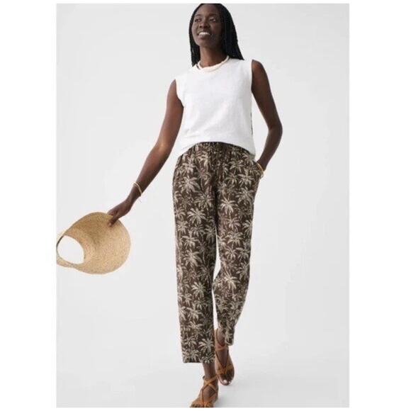 Faherty Tropical Palm Tree High Rise Pull On Line Ankle Pant Brown Medium Ac18 - Picture 1 of 8